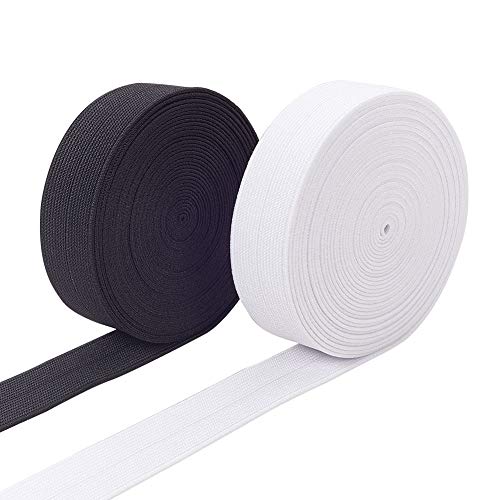 BENECREAT 11Yard/10m 25 mm breit weiß und schwarz elastisches Foldover Stretch FOE Elastikband für Haarbänder, Haargummis und Bögen von BENECREAT