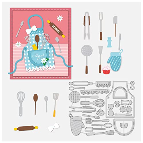 BENECREAT 11x13 cm Küchenmotiv-Metallpräge-Dekorationsschablonen, Schürzen und Geschirr Stanzformen Schablone für DIY Papierkarte Scrapbooking Prägung, 0.8 mm Dick von BENECREAT