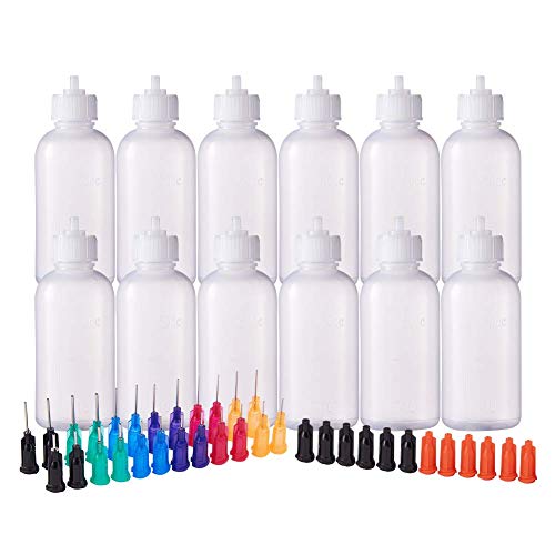 BENECREAT 12 Pack 1,7 Unze (50 ml) Mehrzweck-DIY-Prazisions-Tip Applikator Flaschen Set, 24 Tipps, 12 Caps - DIY Quilling, Kleber Applikator, Oler Flasche (3,5 cm x 9,5 cm) von BENECREAT