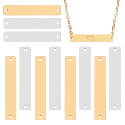 BENECREAT 12 Stück 2 Farben 304 Edelstahl-Verbindungsanhänger, 35x6mm Platin Rechteck Blanko Tags Mit Zwei Löchern Goldene Stempelrohlinge Zum Gravieren Stempeln DIY Armband Halskette BENECREAT 12 Stück 2 Farben 304 Edelstahl-Verbindungsanhänger, 35x6mm Platin Rechteck Blanko Tags Mit Zwei Löchern Goldene Stempelrohlinge Zum Gravieren Stempeln DIY Armband Halskette von BENECREAT