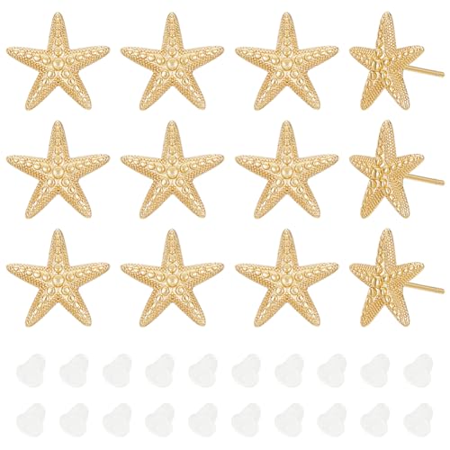 BENECREAT 12 Stück Echte 18K Vergoldete Ohrstecker, Messing-Seestern-Ohrring-Ergebnisse, Ohrstecker Mit 30 Stück Kunststoff-Ohrmuttern Für Frauen, Hochzeit, Brautschmuck, Geschenk von BENECREAT