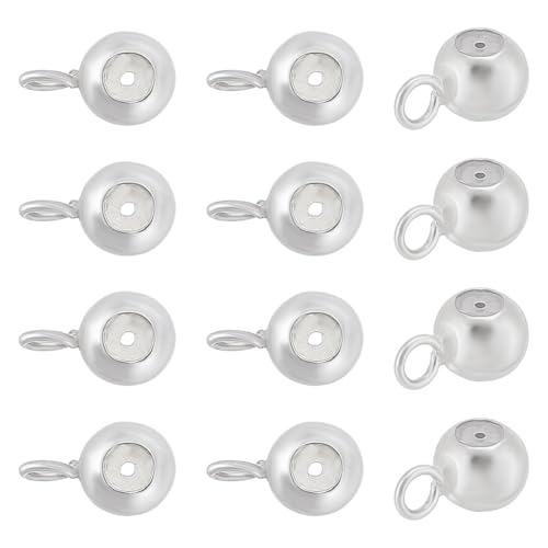 BENECREAT 12 Stück platinierte Abstandsperlen, 4 x 6,5 x 3,5mm runde Perlen aus 925er Sterlingsilber mit Charm-Schlaufe, Anhänger für DIY-Armbänder und Halsketten, Zubehör zur Schmuckherstellung von BENECREAT