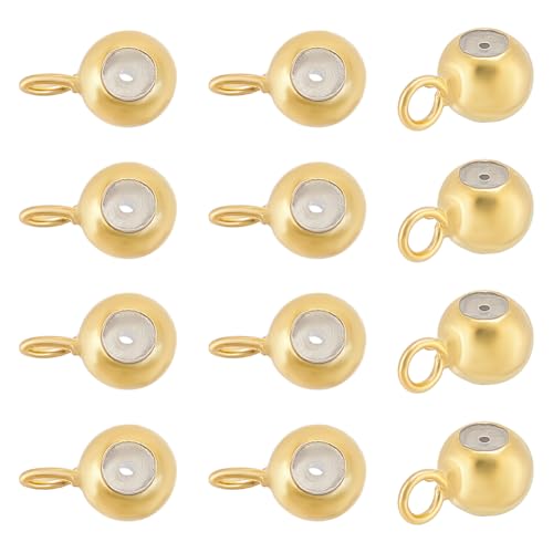 BENECREAT 12 Stück vergoldete Abstandsperlen, 4 x 6,5 x 3,5 mm runde Perle aus 925er Sterlingsilber mit Charm-Schlaufe, Anhänger für DIY-Armband-Halskette, Zubehör zur Schmuckherstellung von BENECREAT