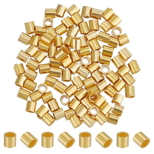 BENECREAT 120 Stück goldene Röhren-Quetschperlen, 925er Sterlingsilber, 1,5 x 1,5 mm, Perlenstopper, Rohrsäulenstopper zum Sichern der Enden von Schmuckdrähten und Kabeln, Loch: 1 mm BENECREAT 120 Stück goldene Röhren-Quetschperlen, 925er Sterlingsilber, 1,5 x 1,5 mm, Perlenstopper, Rohrsäulenstopper zum Sichern der Enden von Schmuckdrähten und Kabeln, Loch: 1 mm von BENECREAT