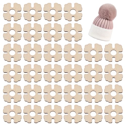 BENECREAT 120 x Abnehmbare Bommelknöpfe Aus Holz. 20x20x3mm Blumenhut Pompon Halter Befestigungswerkzeug Für Strickmützen Und Mützen von BENECREAT