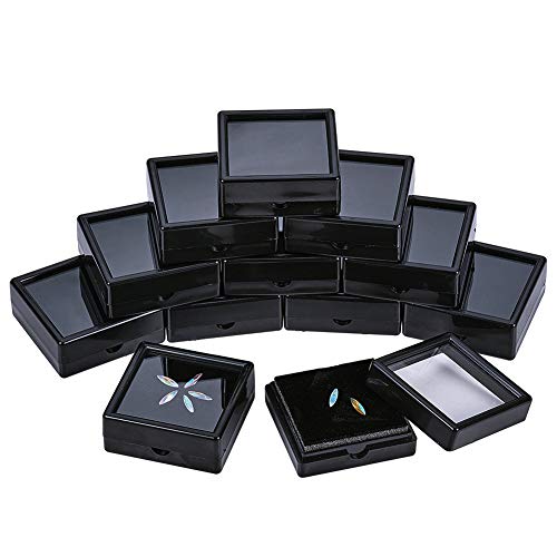 BENECREAT 12PCS Black Gemstone Display Box 5x5x2cm Schmuckschatulle Behälter mit durchsichtigen Deckeln für Edelsteine, Münzen, Schmuckverpackungen von BENECREAT
