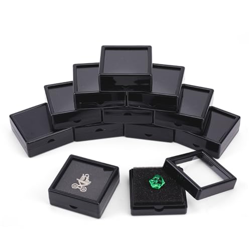 BENECREAT 12PCS Black Gemstone Display Box 5x5x2cm Schmuckschatulle Behälter mit durchsichtigen Deckeln für Edelsteine, Münzen, Schmuckverpackungen von BENECREAT