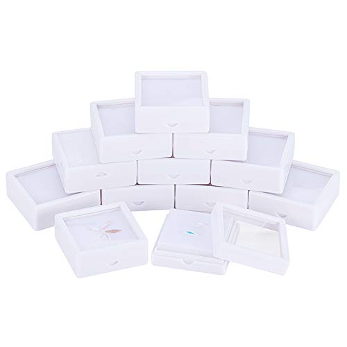 BENECREAT 12PCS White Gemstone Display Box 5x5x2cm Schmuckschatulle Behälter mit durchsichtigen Deckeln für Edelsteine, Münzen, Schmuckverpackungen von BENECREAT