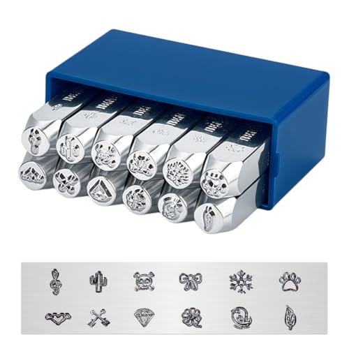 BENECREAT 12er Pack (6mm 1/4 ") Design Stamps Natürliches Thema Metallstempel-Set mit Etui, galvanisierten Hartwerkzeugen zum Stempeln/Lochen von Metall, Schmuck, Leder, Holz von BENECREAT