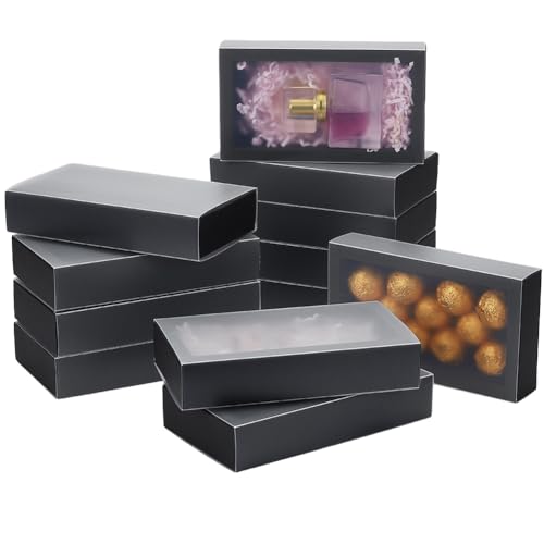 BENECREAT 12pcs schwarzes Papier Geschenk-Boxen, 16,2x9,2x3,2cm Schublade Boxen mit PVC-Fenster Abdeckung für Party Favor Leckereien, Schmuck, Vorschlag Geschenk-Verpackung von BENECREAT