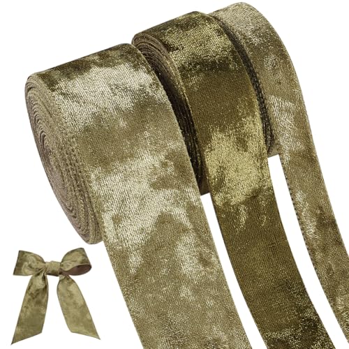 BENECREAT 13.7m/15 Yards 3 Größen Olive Drab Samt verdrahtet Bänder, Weihnachten Samtband für Geschenke verpacken, wickeln Samt Dekoration Bänder für Kranz Bogen Weihnachten Handwerk Dekoration von BENECREAT