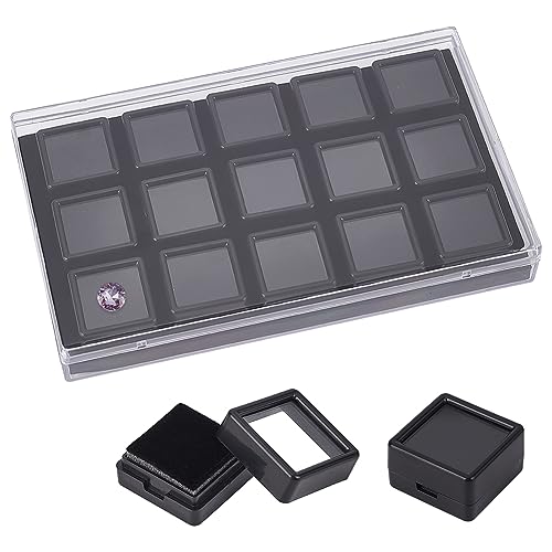 BENECREAT 15 Pack Edelstein-Display-Box, Schwarze Acryl-Diamant-Vitrine, 2.9x1.75cm Schmuckschatulle Mit Klarglasfenster Für Edelsteine, Münzen, Raute, Geschenkverpackung von BENECREAT