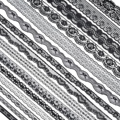 BENECREAT 15 Rollen 34.5m Black Floral Pattern Stoff Lace Ribbon von der Rolle fur Hochzeitseinladung, Karten, Dekorieren, Nahen, Hair Bow Making, Geschenkverpackung, gemischte Große von BENECREAT