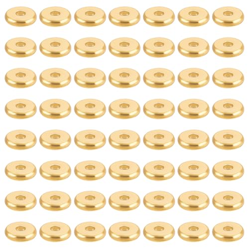 BENECREAT 150 Stück echte 18K vergoldete Abstandsperlen, 5 mm flache Heishi-Abstandsperlen, flache runde Scheiben, lose Perlen für die Herstellung von Ohrringen, 1 mm dick von BENECREAT