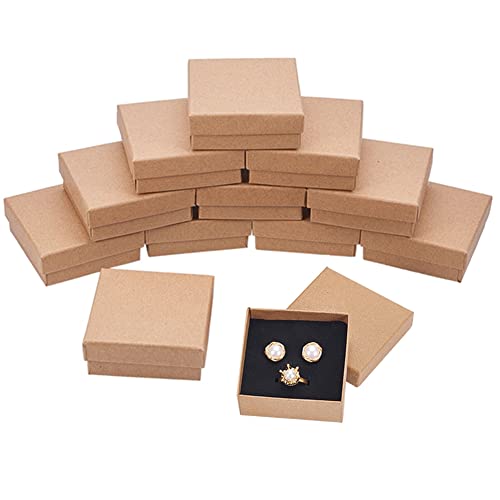 BENECREAT 16 Pack Halskette Ring Box 7x7x3cm Kraft Brown Rechteck Karton Schmuckschatullen Kleine Geschenkbox für Hochzeit Party von BENECREAT