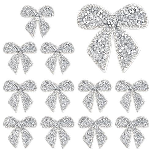 BENECREAT 16 Stück Schleifenknoten-Strass-Patches, funkelnde Kristallschleifen-Applikationen zum Aufbügeln, Aufnäher für Jeans, Jacken, Taschen, Kleidung, Dekorationen, DIY-Kunsthandwerk, Silber von BENECREAT