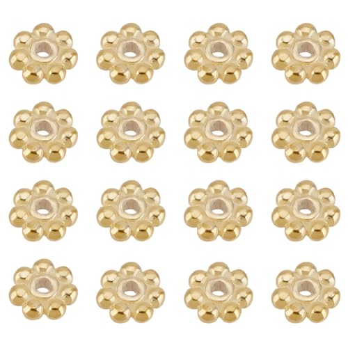 BENECREAT 16 Stück vergoldete Gänseblümchen-Abstandshalterperlen, 4 x 1,2 mm S925 Silber runde Blumenperlen zur Schmuckherstellung, lose Scheibenperlen für Ohrringe, Halsketten, Loch: 0,8 mm von BENECREAT