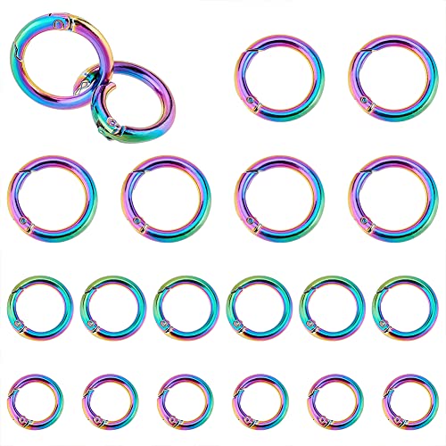 BENECREAT 18 Stück 3 Arten Regenbogen-Feder-O-Ring, Runde Karabinerhaken Zur Herstellung von Lanyard-Karabinerhaken Für Geldbörsen, Schlüsselanhänger, Lanyard-Handtaschen von BENECREAT