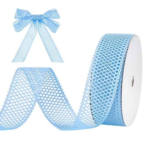 BENECREAT 18.3 m Dekoratives Gitterband Für Kränze 36mm Breites Spitzenband Aus Polyester Mit Rautenmuster Zum Basteln Für Geschenkverpackungen Außendekor DIY Projekte (Deep Sky Blue) von BENECREAT
