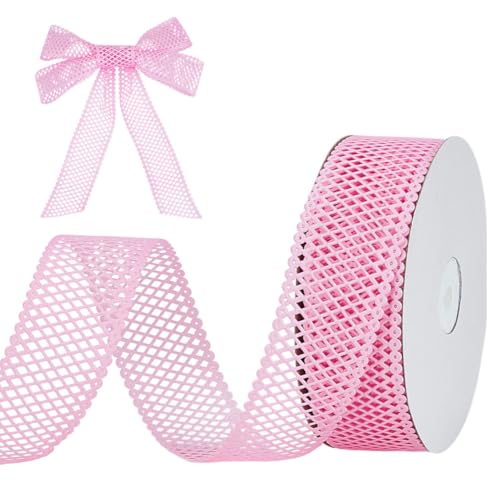 BENECREAT 18.3 m Dekoratives Gitterband Für Kränze 38mm Breites Spitzenband Aus Polyester Mit Rautenmuster Zum Basteln Für Geschenkverpackungen Außendekor DIY Projekte (Perlrosa) von BENECREAT
