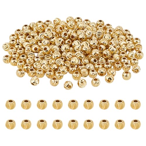 BENECREAT 180 Stück 18K vergoldete Messing-Abstandsperlen, gewellte runde lose Perlen, 6 x 5mm runde Metallperlen für Armbänder, Halsketten, Schmuckherstellung, Loch: 2 mm BENECREAT 180 Stück 18K vergoldete Messing-Abstandsperlen, gewellte runde lose Perlen, 6 x 5mm runde Metallperlen für Armbänder, Halsketten, Schmuckherstellung, Loch: 2 mm von BENECREAT