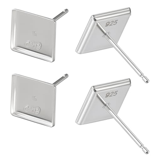 BENECREAT 2 Paar 925 quadratische Ohrstecker Aus Sterlingsilber 6x6mm Quadratische Ohrringfassungen Für Schmuckherstellungszubehör Platin Farbe von BENECREAT