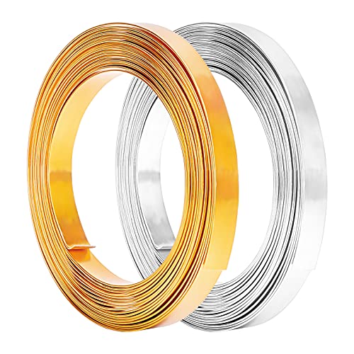 BENECREAT 2 Rollen 10 m Gold Silber Flacher Schmuckdraht 1mm dicker Aluminiumdraht 10mm breit für Lünette Schmuckherstellung, Bildhauerei, Armatur Handwerk BENECREAT 2 Rollen 10 m Gold Silber Flacher Schmuckdraht 1mm dicker Aluminiumdraht 10mm breit für Lünette Schmuckherstellung, Bildhauerei, Armatur Handwerk von BENECREAT