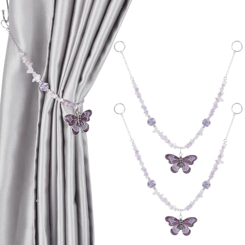 BENECREAT 2 Stück Natürliche Amethyst-Vorhang-Raffhalter, Vorhang-Halterung Steinseile Mit Legiertem Emaille-Schmetterling Und Eisengliedern Für Zuhause, Büro, Café, 44.5cm BENECREAT 2 Stück Natürliche Amethyst-Vorhang-Raffhalter, Vorhang-Halterung Steinseile Mit Legiertem Emaille-Schmetterling Und Eisengliedern Für Zuhause, Büro, Café, 44.5cm von BENECREAT