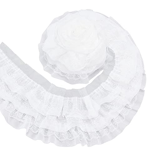 BENECREAT 2.73 Yards 3-Lagiger Rüschen-Spitzen-Faltenbesatz, 130mm Breites Weißes Chiffon-Blumenbesatz-Band Für Hochzeitsapplikationen, Kleidung, Nähen, Handwerk, DIY-Dekoration BENECREAT 2.73 Yards 3-Lagiger Rüschen-Spitzen-Faltenbesatz, 130mm Breites Weißes Chiffon-Blumenbesatz-Band Für Hochzeitsapplikationen, Kleidung, Nähen, Handwerk, DIY-Dekoration von BENECREAT