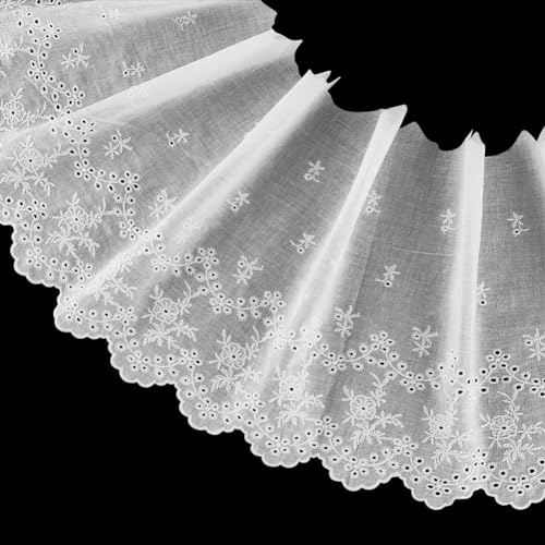 BENECREAT 2.7m Baumwoll-Ösenbesatz Weißes Spitzenband Baumwoll-Spitzenbesatz Mit Blumenmuster, 230mm Breite Gewellte Stickerei-Spitze Zum Nähen von Kleidung, Dekoration, Heimdekoration von BENECREAT