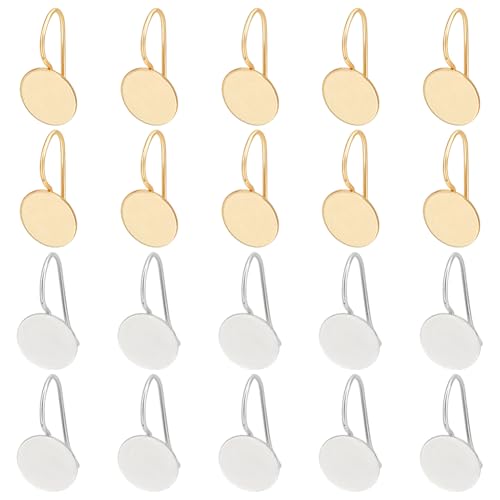 BENECREAT 20 STÜCK 14K Vergoldete Messing Ohrring Cabochon Einstellungen 2 Farben Blank Ohrring Lünette Ohrring Haken Ohrringe Lünette Für DIY Schmuckherstellung 19x10mm von BENECREAT