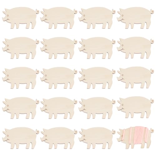 BENECREAT 20 Stück Holzseidenspulen mit Tieren, Kreuzstichspulen in Schweineform, Stickgarnkarten Wickelplatte für DIY-Nähaufbewahrungswerkzeug, 57 x 34 mm von BENECREAT