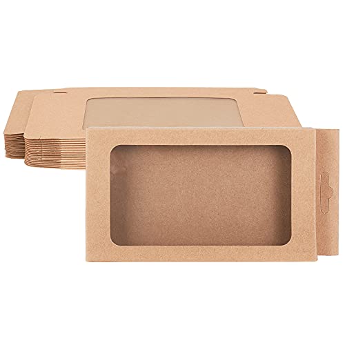 BENECREAT 20 Stück Kraftpapierboxen mit transparentem Fenster, 7 x 3,5 x 0,6 cm, braune Geschenkverpackungen für Bäckereien, Kekse, Kuchen, Süßigkeiten, Hochzeiten, Partygeschenke von BENECREAT