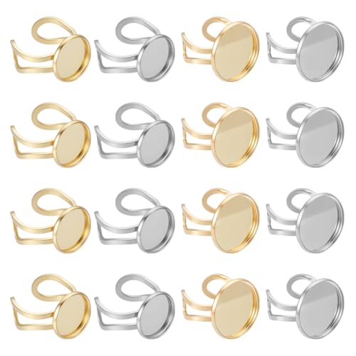 BENECREAT 20 runde Cabochon-Ringe, 4 Stile, Edelstahl-Ring-Lünette, Cabochon-Lünettenablage, Ring für DIY-Schmuckherstellung von BENECREAT