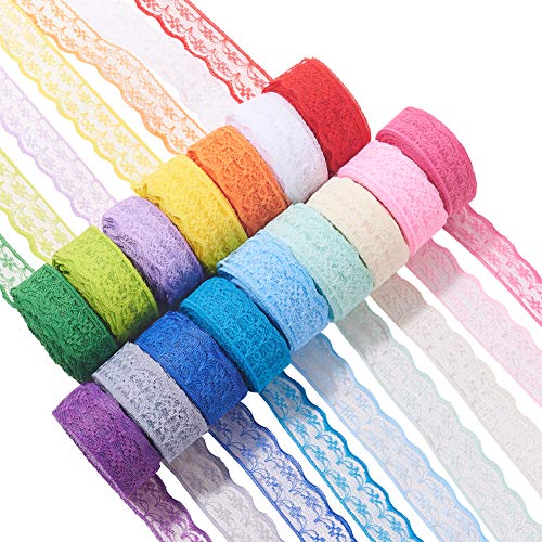 BENECREAT 200 Yards/180m 22 mm breit Stoff Spitzenband Farbe sortiert Blume Spitzenbesatz Kantenbesatz zum Nähen Handwerk Hochzeit Party Decor Kleidung, 20 Yards/Rolle von BENECREAT