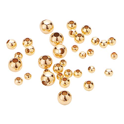BENECREAT 200Pcs 18 Karat vergoldete Messingperlen Runde Abstandsperlen mit 4 gemischten Größen (0.5-1.5mm Loch) für Halsketten, Armbänder und Schmuckherstellung von BENECREAT