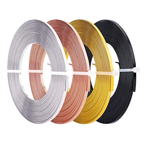 BENECREAT 20m 4 Farben Aluminium Flachdraht 3mm Breit Silber Gold Biegbarer Basteldraht Für Lünette, Schmuck Ohrring Ringherstellung (5m/Farbe) von BENECREAT