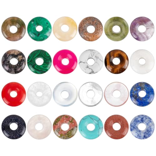 BENECREAT 24 Farben Donut Disc Edelstein Charms 18x4.5mm Natursteinanhänger Scheiben Donut Anhänger Flache Runde Steinperlen Anhänger Zur Schmuckherstellung Bohrung: 5.5mm von BENECREAT