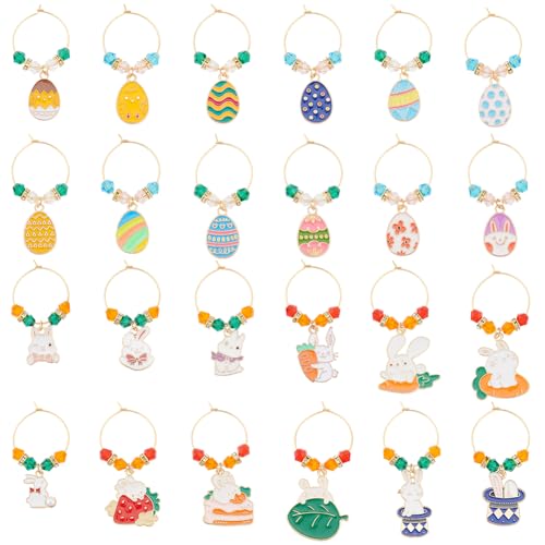 BENECREAT 24 Stück Weinglasanhänger Aus Legierung, Ostern-Weinglas-Logo Hase Karotte Weinglas-Anhänger Mit Ei-Motiv, Glasperlen Und 316 Edelstahl-Creolen Für Partys, Weinproben BENECREAT 24 Stück Weinglasanhänger Aus Legierung, Ostern-Weinglas-Logo Hase Karotte Weinglas-Anhänger Mit Ei-Motiv, Glasperlen Und 316 Edelstahl-Creolen Für Partys, Weinproben von BENECREAT