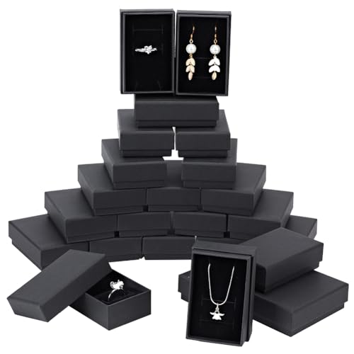 BENECREAT 24 Stück quadratische Karton-Schmuckschatullen, Halskette, Ring, Ohrringe, Kraft-Box für Schmuck-Set, 5,5 x 8,2 x 2,4 cm, schwarz von BENECREAT