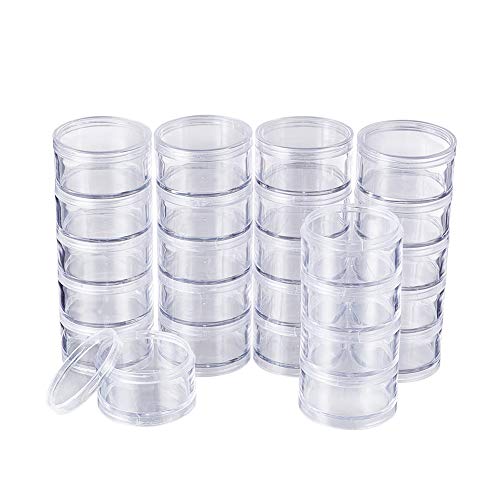 BENECREAT 25 PCS Plastic Stackable Bead Lagerbehälter Klare Runde Bead Aufbewahrungsgläser für Kunsthandwerk, Kleinteile, Perlen, Schmuckzubehör von BENECREAT