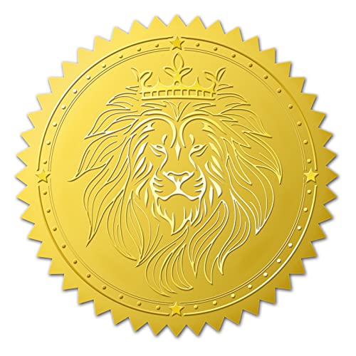 BENECREAT 25 STÜCKE Löwenmuster Goldfoliengeprägte Aufkleber, Geprägte, Geprägte Umschlag-Siegel-Etiketten Für Einladungen, Gastgeschenke, Dekoration von BENECREAT