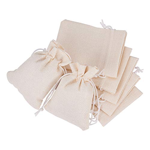 BENECREAT 25PCS Sackleinen Taschen mit Kordelzug, Jute Flachs Crafting Säcke Hessische Leinen Schmuckbeutel, Hochzeitsfestbevorzugung Geschenk Taschen Süßigkeitstaschen, 12 x 9 cm von BENECREAT