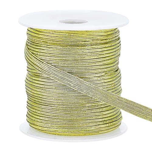 BENECREAT 27 Yard/25 m Glitzer-Metallic-Gummiband 1/4 Zoll (6 mm) Goldenrod Flache Nylon-Elastikschnüre Für Die Herstellung von Schleifen, Nähen von Bekleidungszubehör, Geschenkpapier von BENECREAT