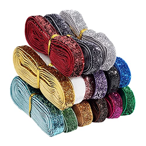BENECREAT 27.45 m Glitzer Polyester Satinbänder, 15 Farbiges Samtband zum Verpacken von Geschenken Nähen Hochzeitsdekoration von BENECREAT