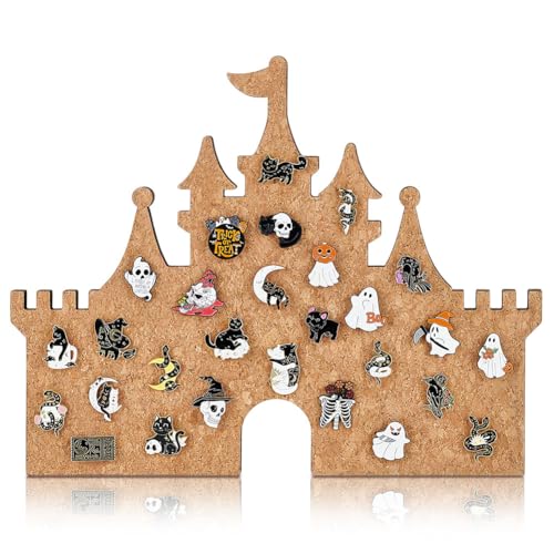 BENECREAT 28x35.9cm Große Korktafel Aus Holz In Schlossform Pinnwand Mit Emaille Motiven Personalisierte Fotoanzeige Dekorativer Wand Organizer Mit Löchern Zum Aufhängen Für Broschensammlungsräume von BENECREAT