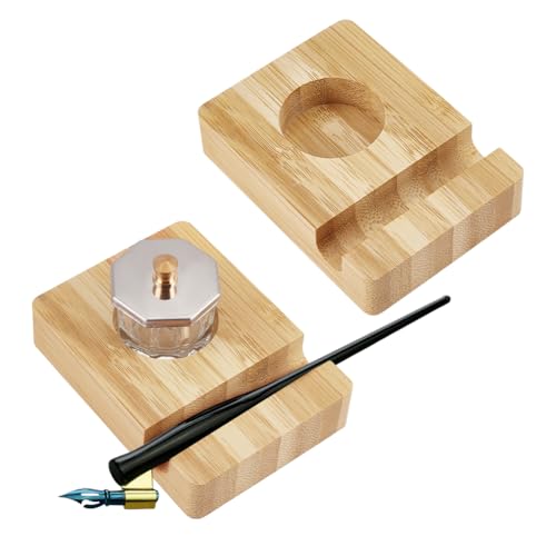 BENECREAT 2Sets Holz Tintenflaschenhalter Schreibtisch Stifthalter Mit 8 Ml Tintenflaschenbehälter Zur Aufbewahrung von Tintenflüssigkeit Liebhaber Der Malerei Und Kalligraphie Schlitz: 12.5mm von BENECREAT