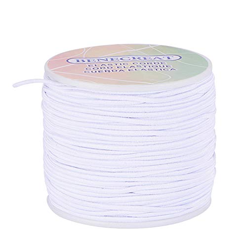 BENECREAT 2mm 50m elastische Schnur, Schmuckherstellung Perlenschnur, Stretchfaden Draht Stoff Crafting String Seil Bungee Cord für DIY Handwerk Armbänder Halsketten, Weiß von BENECREAT