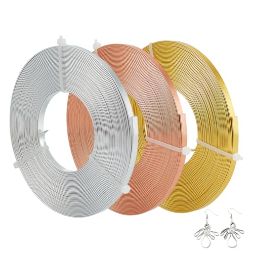 BENECREAT 3 Rolle Flacher Aluminiumdraht 5mm Breiter Lünettendraht Anlaufbeständiger Schmuckdraht Für Die Schmuckherstellung Zum Selbermachen (3 Farben) 10m) von BENECREAT