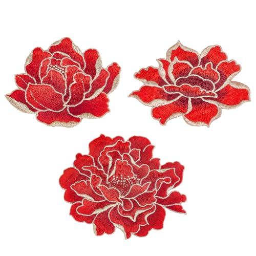 BENECREAT 3 Stück 3 Stile Pfingstrosen-Blumenflicken, roter bestickter Blumenapplikationsstoff für DIY-Kleidung, Jacken, Jeans, Rucksäcke, Hüte, Kunsthandwerk, Näharbeiten, Reparaturen BENECREAT 3 Stück 3 Stile Pfingstrosen-Blumenflicken, roter bestickter Blumenapplikationsstoff für DIY-Kleidung, Jacken, Jeans, Rucksäcke, Hüte, Kunsthandwerk, Näharbeiten, Reparaturen von BENECREAT